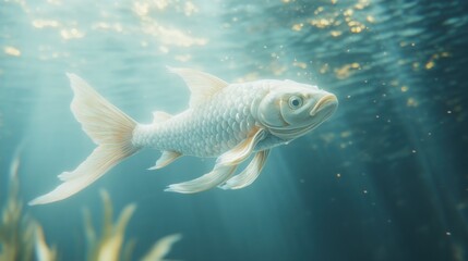 Fototapeta premium Elegant white fish swimming underwater.