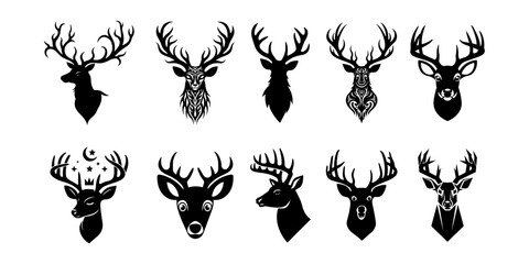 Deer Head Silhouette, Deer Head Vector Art, Deer Head Illustration, Deer Head Bundle.