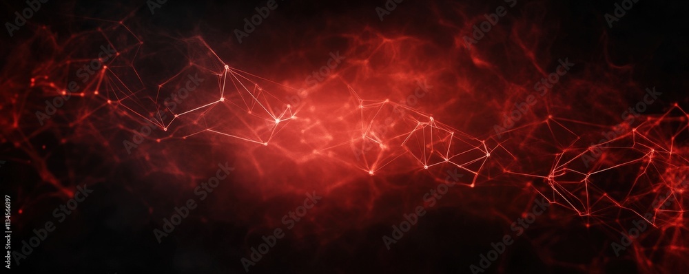 Poster a vibrant red abstract background featuring interconnected lines and glowing nodes, evoking a sense 