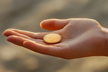 Recovery sobriety chip in outstretched palm, soft directional lighting, emotional detail, with copy space