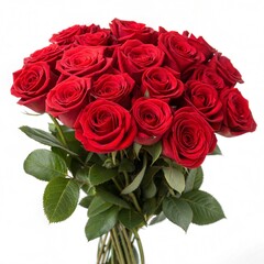 Obraz premium Beautiful bouquet of red roses with lush green leaves perfect for celebrations or romantic occasions. Generative AI