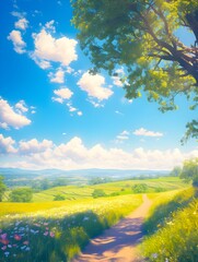 Thriving Agrarian Landscape with Lush Rolling Hills and Flourishing Farmland