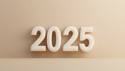 Beige background displays three dimensional number two thousand twenty five