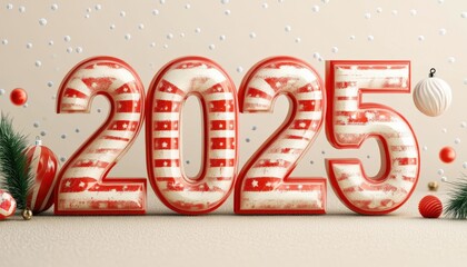 Festive Red And White Striped 2025 New Year Design