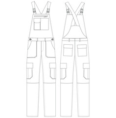 Working jumpsuit fashion flat technical sketch template vector design

