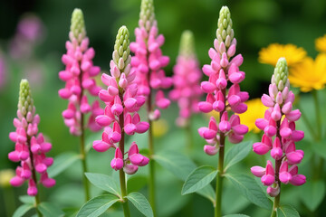 Obraz premium pink lupine plants seed pods blooming beautifully garden many varieties lovely perennial