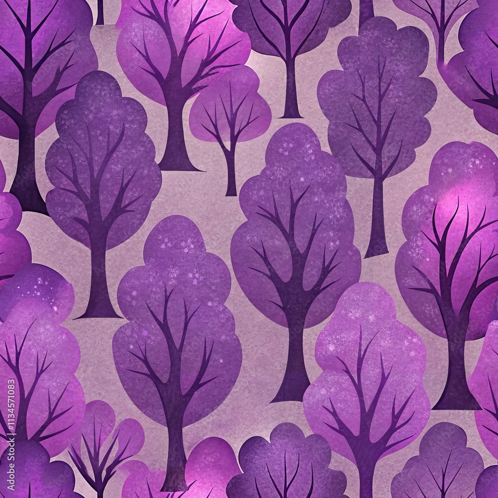 Poster seamless pattern of purple trees with abstract design for nature themed background