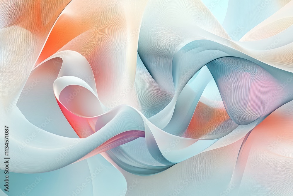 Poster ethereal abstract composition of colorful curves and flowing lines in soft pastel shades for creativ