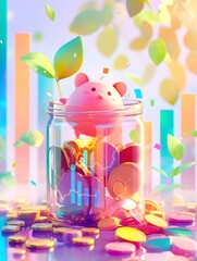 Whimsical Data Visualization Depicting Investment Trends Over Time in Colorful Hand Drawn Style