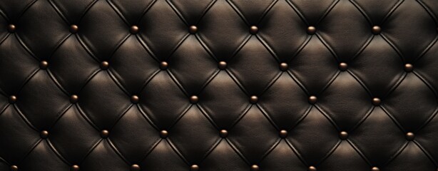 A black leather couch with gold buttons