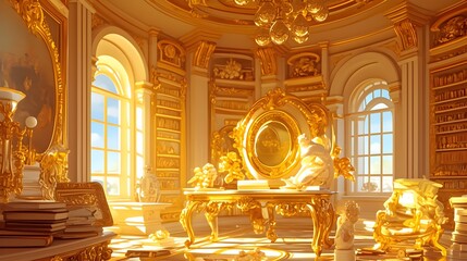 Successful Investor Surrounded by Wealth and Luxury in Stylized Painting