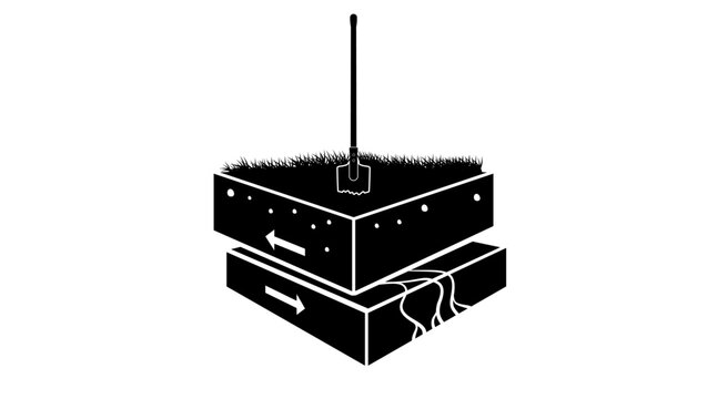 black soil layers with shovel, arrows clip art preview