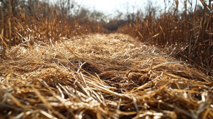 Fototapeta premium Golden Field Pathway Surrounded by Dried Grass and Nature