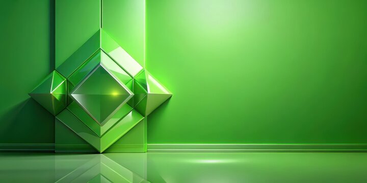 render of glossy geometric shapes in green palette blending quickly in an abstract and soothing vertical composition ,  render