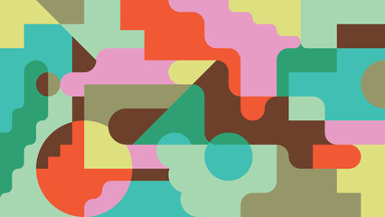 Abstract and colorful vector illustration with intertwining and overlapping geometric and dreamlike shapes