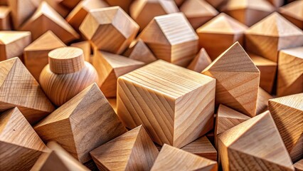 Obraz premium Geometric wooden shapes in close-up macro shot, abstract, background, shapes, design, texture, pattern, decor, artistic