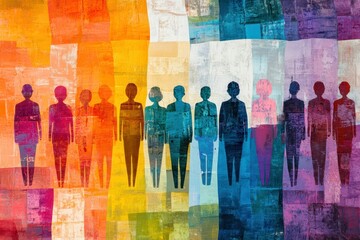 Abstract Representation of Diversity with Silhouettes Against a Colorful Background Showcasing Unity and Inclusion in Artistic Form for Stock Photography Needs