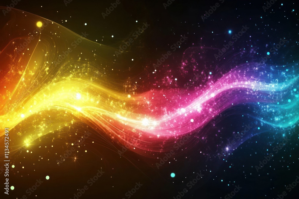 Poster abstract colorful wave background with soft light particles and twinkling stars, ideal for vibrant d
