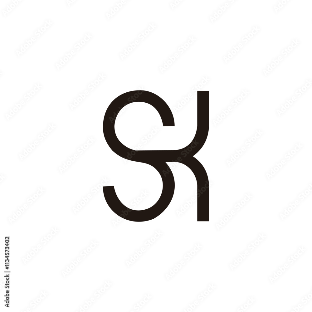 Poster letter sk linked curves font simple logo vector