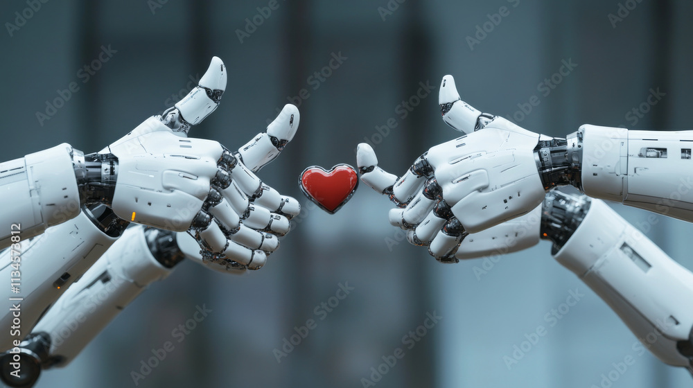 Poster stylized robotic hands with different gestures. various poses and positions - doing thumbs up and he