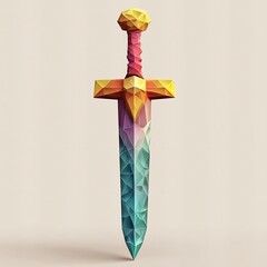 Fototapeta premium Vibrant low poly cartoon sword design for creative projects and fantasy themes