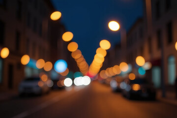 street lights blur warm bokeh light darkened urban scene