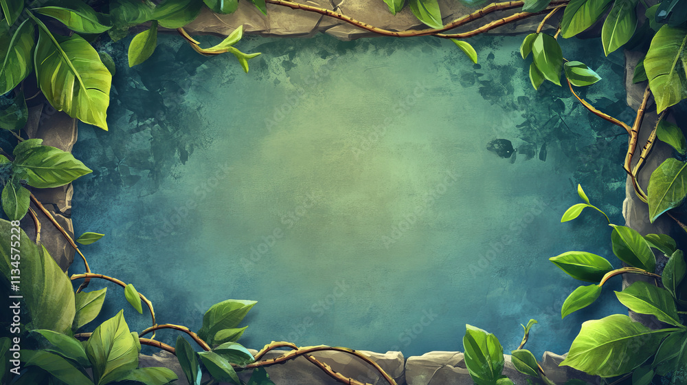 Aufkleber jungle game stone ui frame cartoon vector icon. forest leaf and liana on rock progress bar. menu but