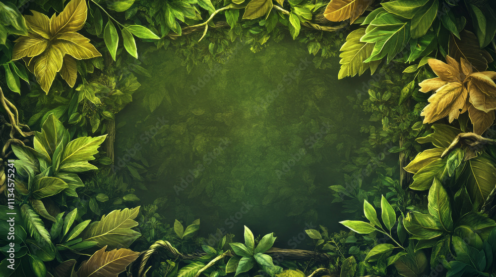 Poster jungle game stone ui frame cartoon vector icon. forest leaf and liana on rock progress bar. menu but