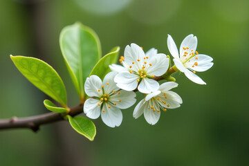 Obraz premium tiny lime blossoms cluster together single branch tree delicate floral