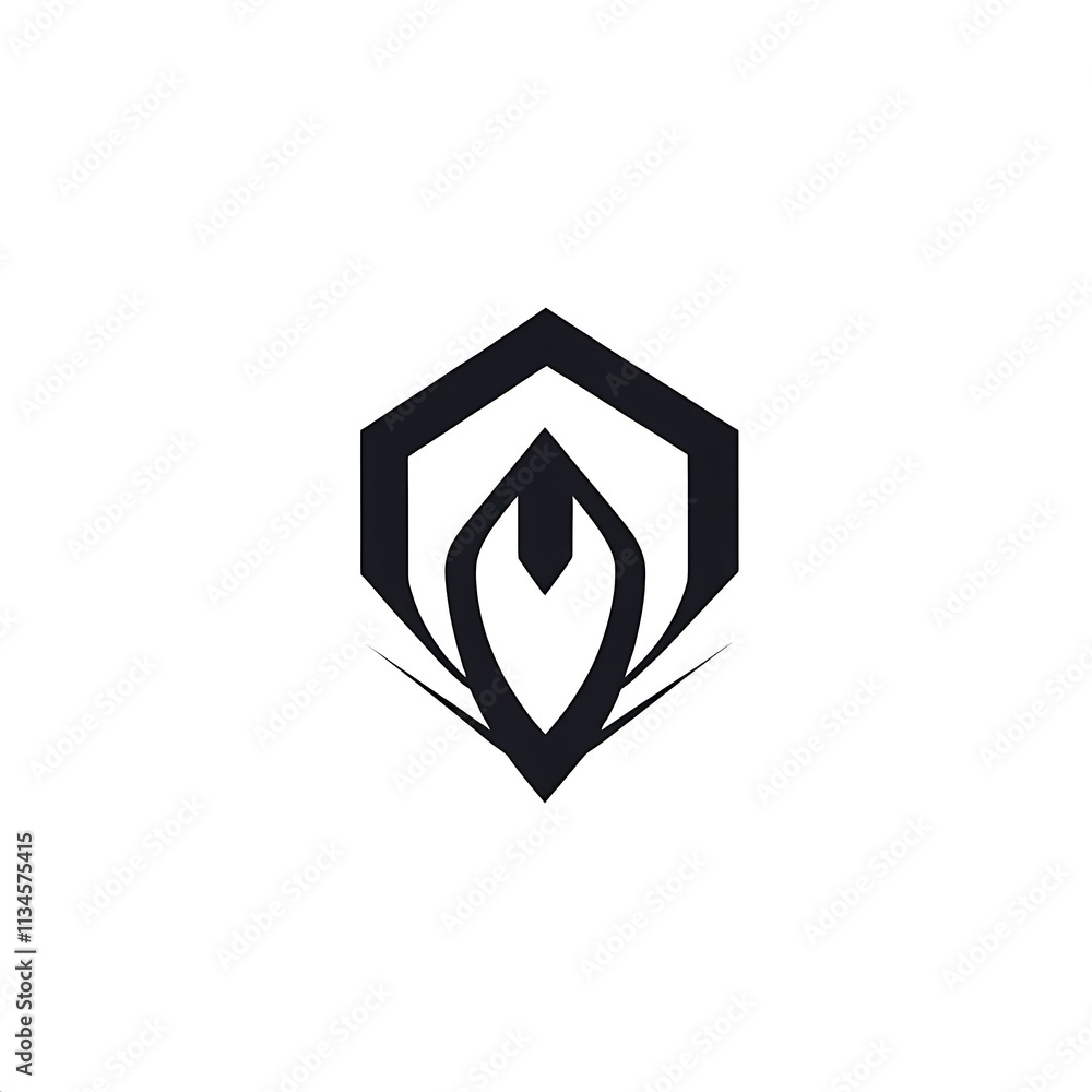 Poster abstract hexagon logo design: a modern and minimalist design of a black hexagon with a stylized abst