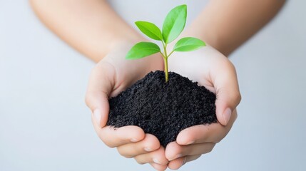 A person is holding a small plant in their hand