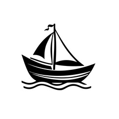 A sail boat for fishing icon silhouette on white background