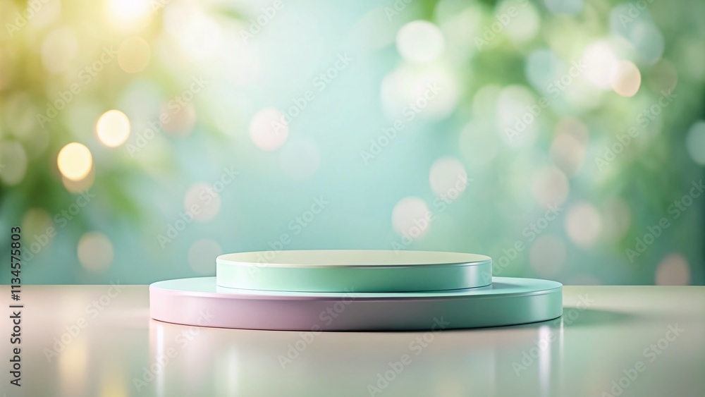 Aufkleber 3d realistic empty pastel color podium stand on soft background for product display and creative sho