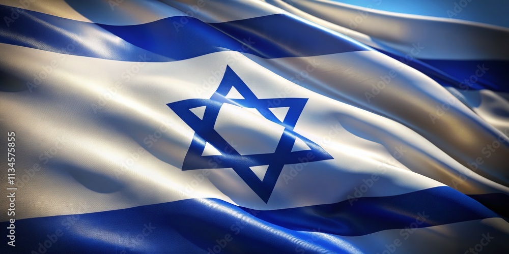 Poster 3d realistic waving israel flag background in slow motion 4k loop animation with high-quality fabric
