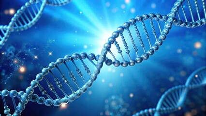Rotating DNA molecule on blue background, DNA, molecule,, glowing, rotating, science, genetic, helix, biology