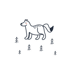 Arctic animal. Polar fox. Northern cute inhabitant. Character in snow forest. T-shirt print, card or poster. Childish and baby decorative cute cartoon flat isolated north wildlife fauna illustration