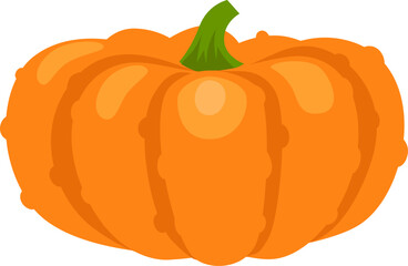 Vibrant orange pumpkin with clearly defined segments and a green stem, isolated on a white background, captures the essence of autumn harvest and festive celebrations