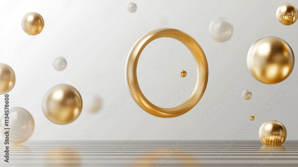 Aufkleber isolated abstract geometric gold 3d shape vector object. realistic golden cylinder and ring element 