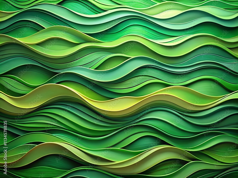 Poster abstract 3d green waves paper art layer background and texture for creative design projects and visu