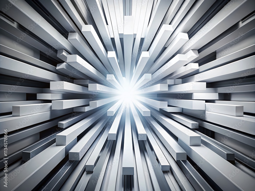 Poster abstract 3d rendering of white and black beams radiating from the center on a plain white background