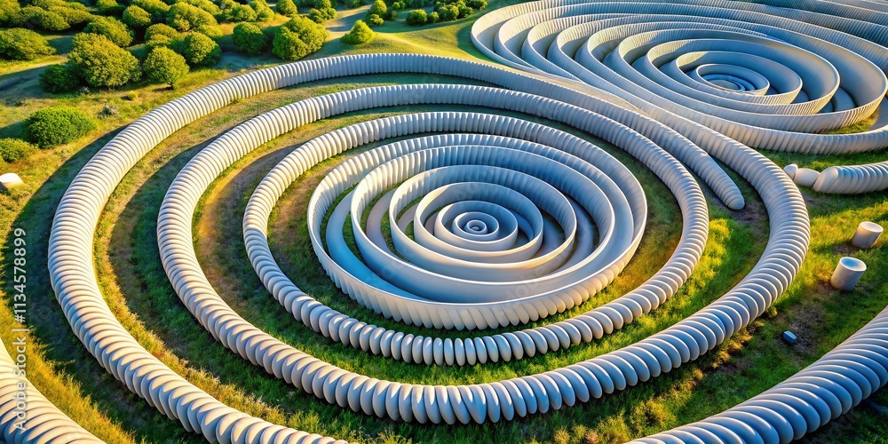 Aufkleber abstract 3d background with white spiral shapes captured by drone photography, showcasing dynamic pa