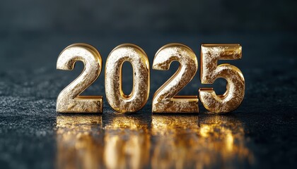 Golden Numerals Two Thousand Twenty Five Reflecting