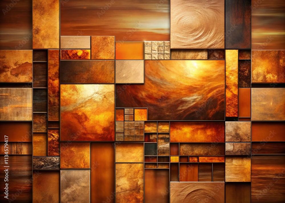 Poster abstract art composition in rich brown and orange tones utilizing the rule of thirds for dynamic vis
