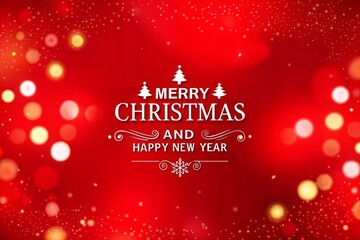 Merry Christmas and Happy New Year Festive Greeting Card with Gold Sparkles