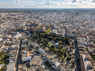 Obraz premium Aerial drone view of the southern Italian town of Mesagne in Puglia.