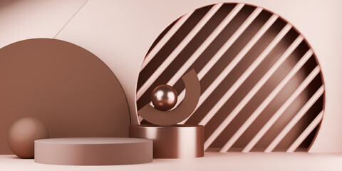 mocha tone Fashion product background stand podium display with blank backdrops.