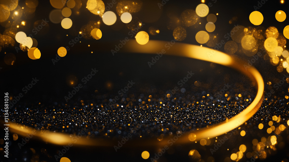 Aufkleber golden glowing circle frame with glitter sparkle on black background. realistic vector illustration 