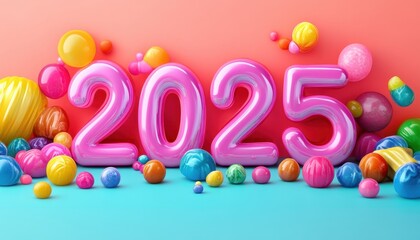 Fototapeta premium Colorful Balloons Celebrate the Arrival of Two Thousand Twenty Five