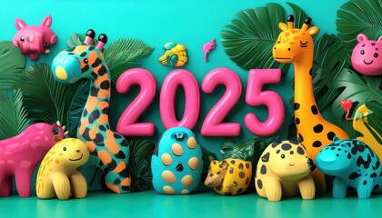 Obraz premium Tropical Animals Celebrate Twenty Twenty Five