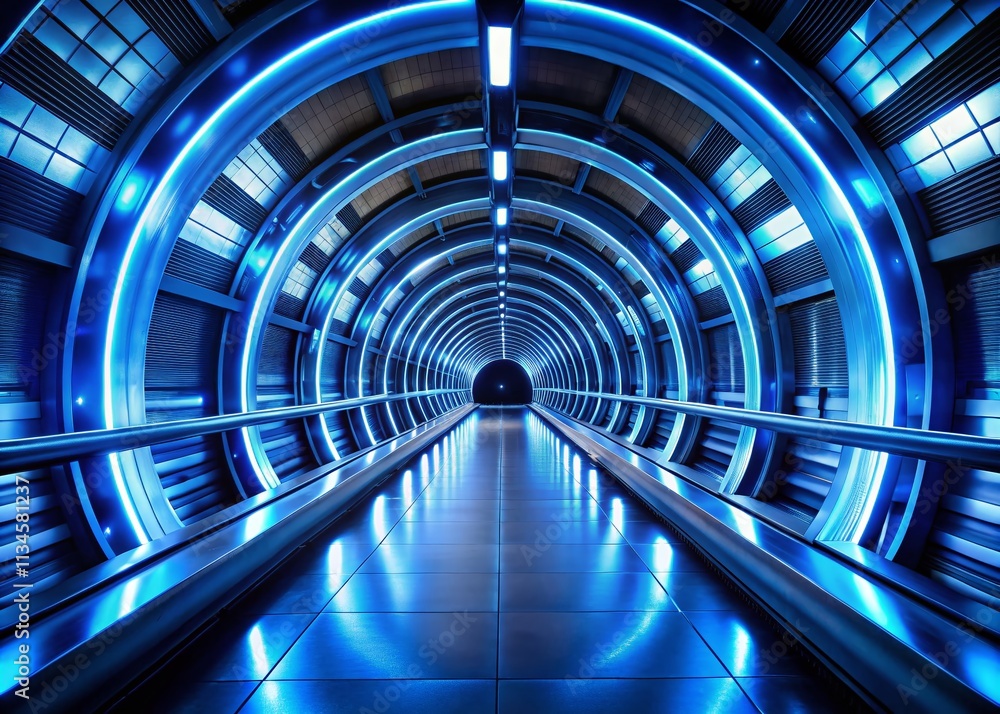 Poster abstract blue futuristic tunnel background with low light effects for immersive digital spaces and m